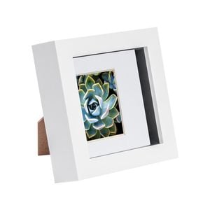 Nicola Spring 4 x 4 3D Shadow Box Photo Frame - Craft Display Picture Frame with 2 x 2 Mount - Glass Aperture - White