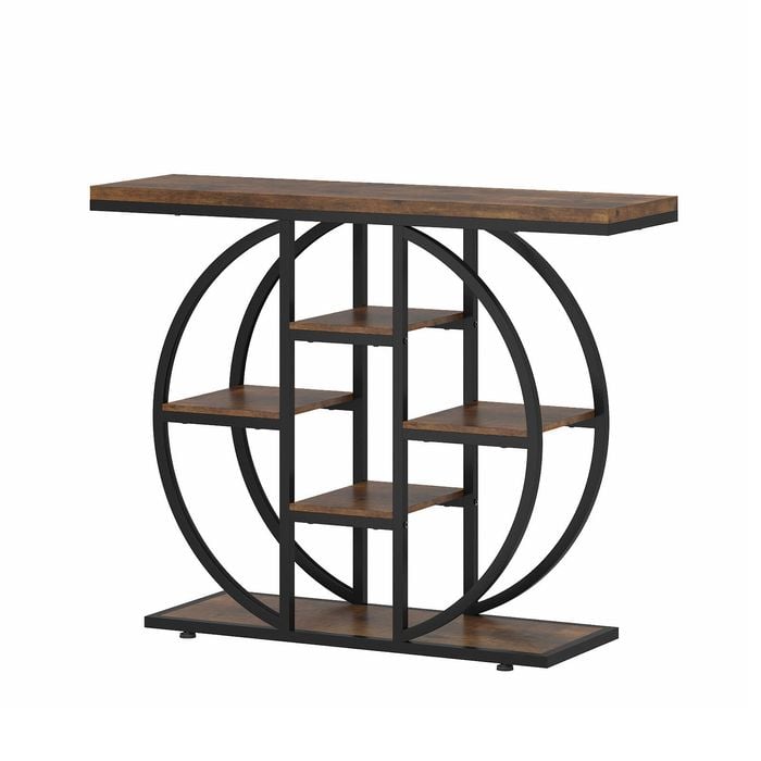 Advwin Console Table 103cm Entryway Hallway Table w/Storage Shelf Couch Side Table Walnut