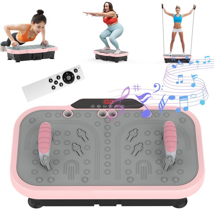 Advwin 200 Speed Vibration Platform Exercise Machine with Push-up Handles for Home - 6 Preset Workouts, 150kg Capacity Pink