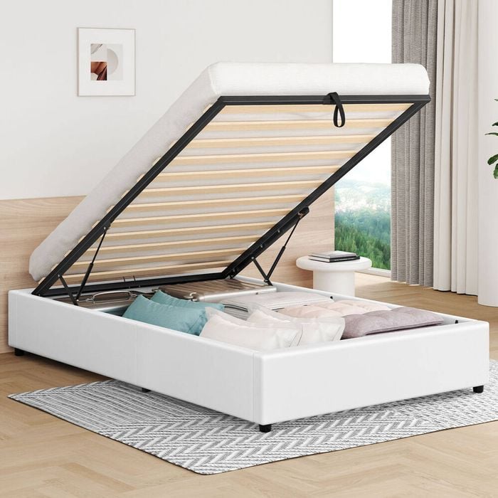 Alfordson Bed Frame Single Gas Lift Storage Base White