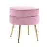 La Bella Pink Round Ottoman Foot Stool Velvet Fabric Metal Leg