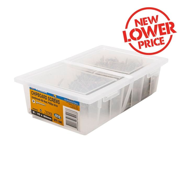 Zenith 8 - 10 x 30mm Countersunk Rib Head Chipboard Screws - 500 Pack