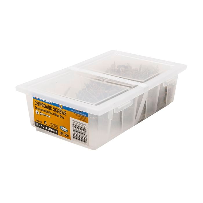 Zenith 8 - 10 x 30mm Countersunk Rib Head Chipboard Screws - 500 Pack