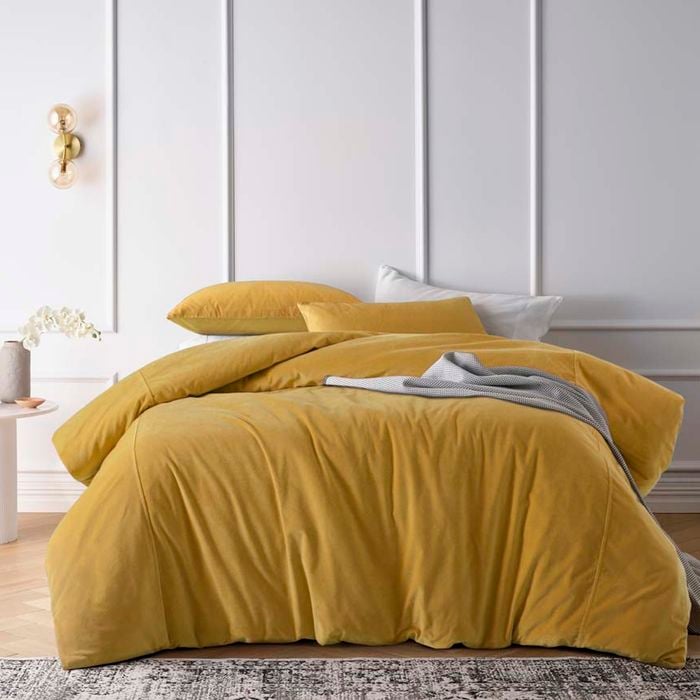 Vintage Design Homewares Queen Gold Gold Harmony Cotton Velvet Quilt Cover Set
