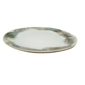 Tuscan Eden Round Plate Marbled Pattern Glossy Raised Edge Tableware 20cm