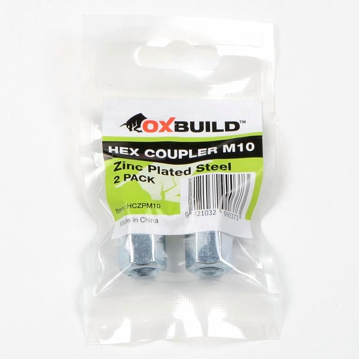 Oxbuild M10 Zinc Plated Hex Coupler - 2 Pack