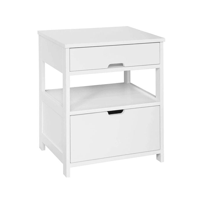 White Bedside Table with 2 Drawers, 55 x 45 x 38 cm (White)