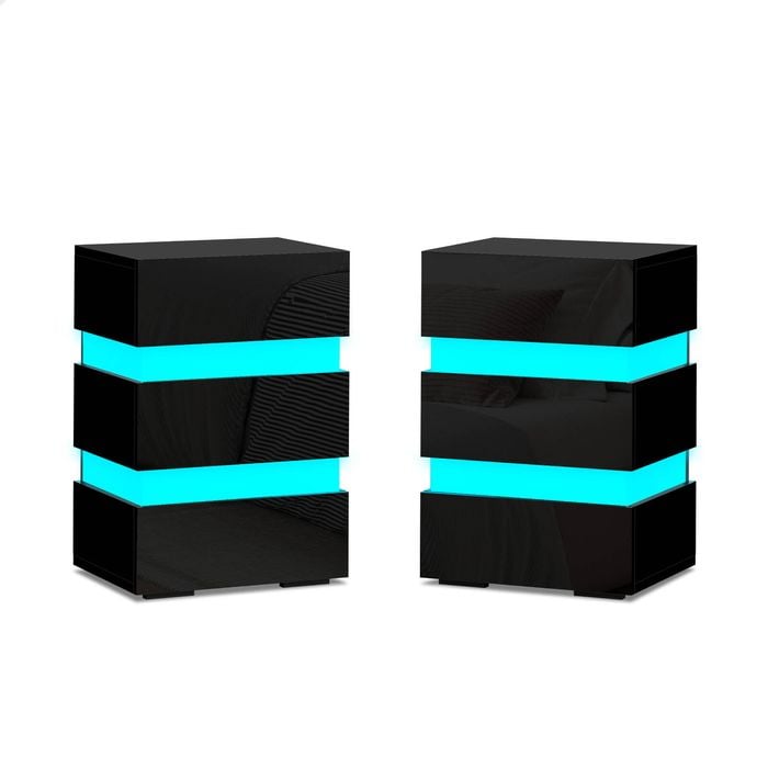ALFORDSON 2x LED Bedside Table Black