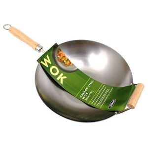 D.Line Carbon Steel Stir Fry Wok Pan 36cm w/ Wood Handle - Silver