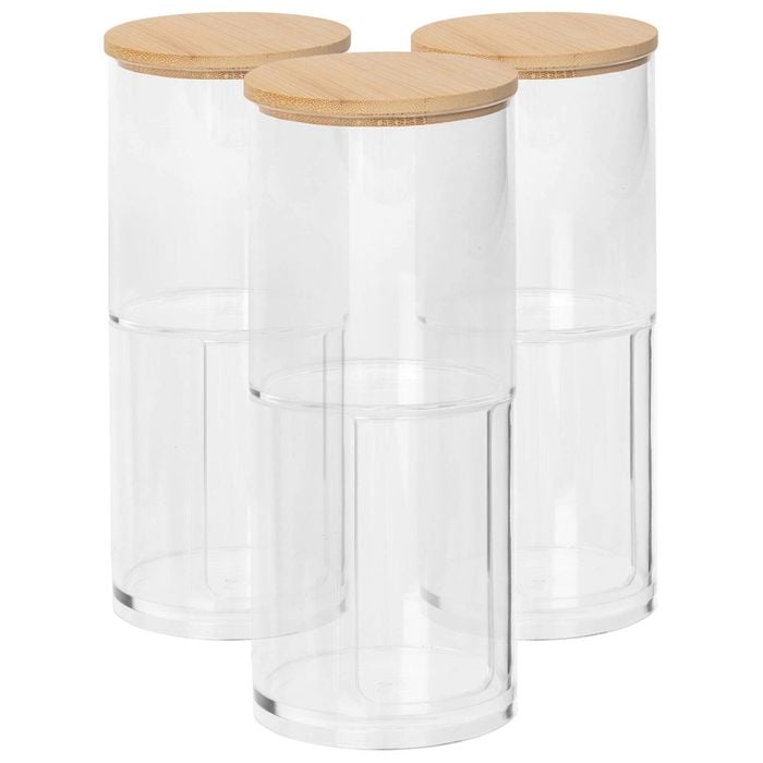 Harbour Housewares Reusable Plastic Stacking Bathroom Canisters with Bamboo Lid - Pack of 3