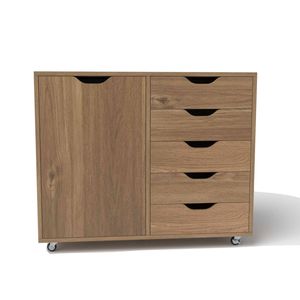Costway Mobile Filing Cabinet 5 Chest of Drawers Dresser-Natural