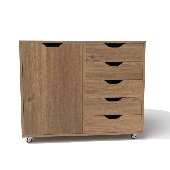 Costway Mobile Filing Cabinet 5 Chest of Drawers Dresser-Natural