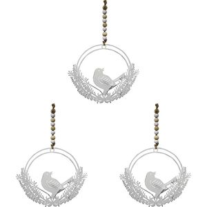3x LVD Metal Bird Botannical Wreath Home Ornament Hanging Display 13x11cm White