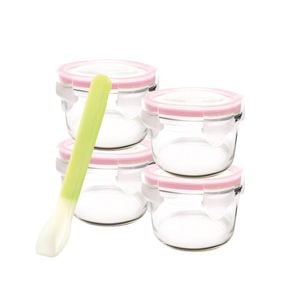 5 Piece Baby Food Container Set Round With Silicone Spoon 165ml 8.2x6.5cm Glasslock