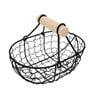 Catzon Wrought Iron Storage Basket with Wooden Handle for Bread Fruits-Black