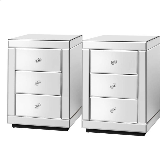 ALFORDSON 2x Mirrored Bedside Table Silver