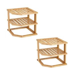 Living Today 2 Pcs Bamboo 3-Tier Kitchen Corner Shelf for Cabinet & Pantry Storage
