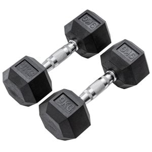 METEOR 9kg Pair Rubber Hex Dumbbells