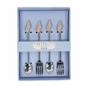 4PK Metal Decorative Shell Fork/Spoon Set Dining Utensil Cutlery Tableware SLV