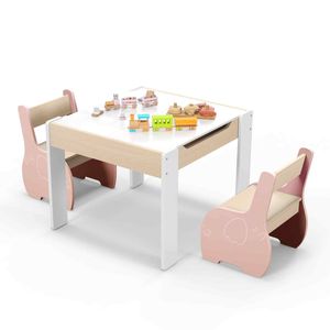 Costway 4-in-1 Kid Table & Chair Set Wooden w/Detachable Blackboard Pink