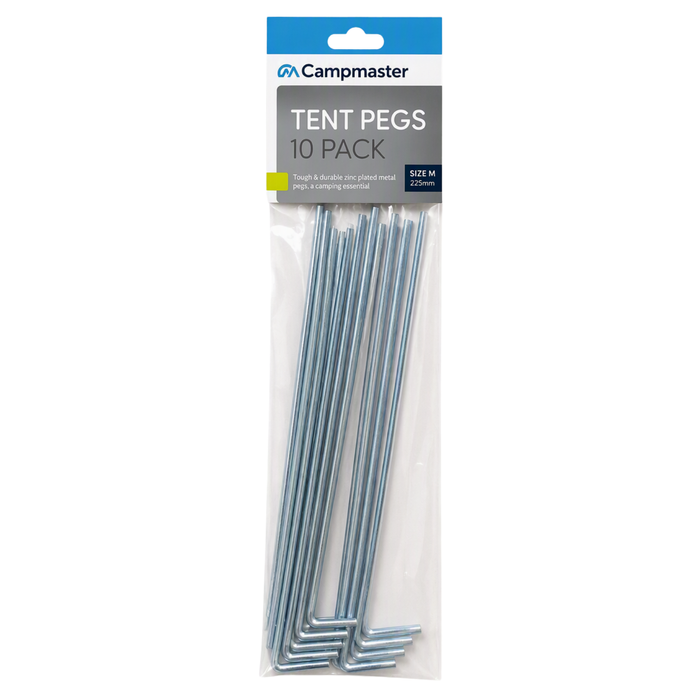Campmaster 225mm Zinc Plated Tent Pegs - 10 Pack