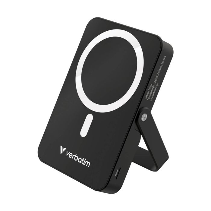 Verbatim Power Bank Magnetic Wireless Portable Charger W/ Stand 10000mah Black