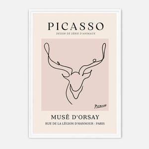 Galrie Elegant Minimalist Art Print of Picasso's Animal Drawings, White Frame, A0 84 x 119cm (33 x 47inch)