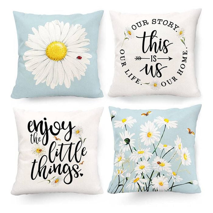 Catzon 4 Pcs Linen Throw Pillow Covers Watercolor Flower for Bed Sofa Decor 50X50cm