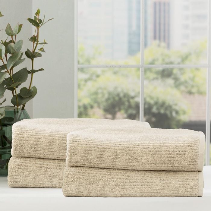 Renee Taylor 4 Piece Ribbed Bath Towel Stone