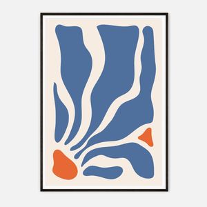 Galrie Stunning Modern Abstract Blue and Orange Art Print for Contemporary Spaces, Black Frame, A4 21 x 30cm (8 x 12inch)
