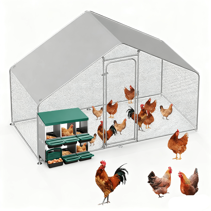 Advwin Large Dome Walk-in Chicken Coop with 6-Hole Nesting Box for Backyard Poultry