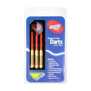 3pc AFL Brass Darts Essendon Bombers Team Design Flights & Shafts In Case