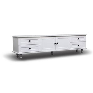 Foret Tv Cabinet Stand Entertainment Unit Storage Shelf Classic White Wood 160cm