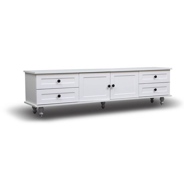 Foret Tv Cabinet Stand Entertainment Unit Storage Shelf Classic White Wood 160cm