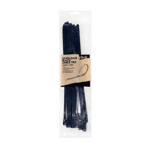 Click 300mm Black EZ-Release Releasable Cable Tie - 25 Pack