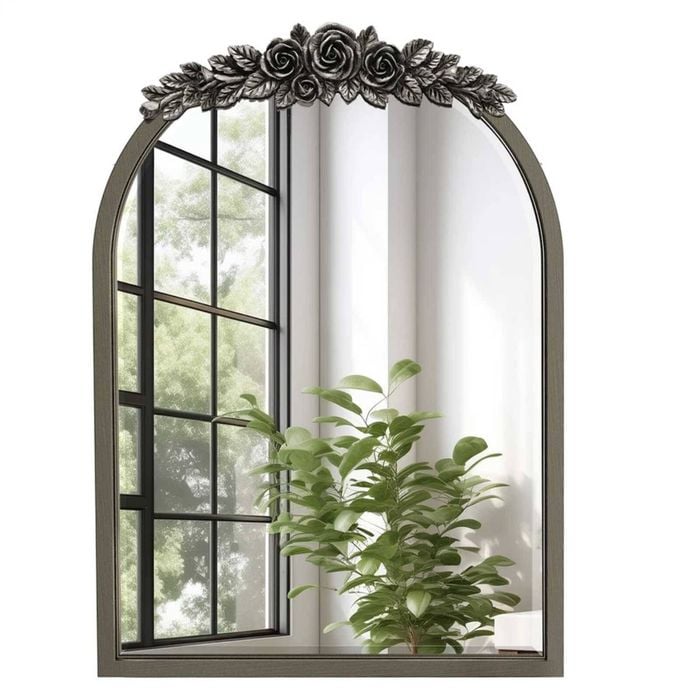 P&P Brass Gold Arched Baroque Mirror Cabinet With Hidden Storage For Elegant Bathroom Spaces