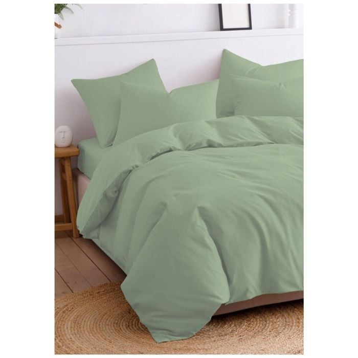 The Lighthouse Washed Cotton Quilt Duvet Cover Bed Set Super King Sage Green