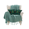 SOGA Christmas Bundle – 2 Green Embroidered Christmas Tree Pillow & Tassel Fringe Knitted Blanket