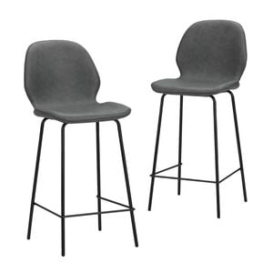 Oikiture 2PCS Bar Stools Kitchen Counter Chair Metal Grey