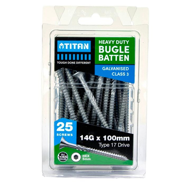 Titan 14G x 100mm CL3 Gal Bugle Batten Screw - 25 Pack