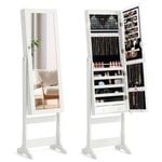 Costway Jewelry Armoire Mirrored Bedroom Storage Cabinet w/LED Lights