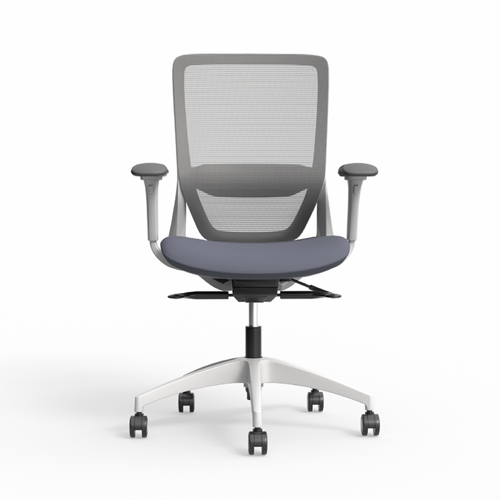 OLG Office Engage Ergonomic Task Chair Lumbar Support, Arms, White Base, Grey Mesh & Upolstery