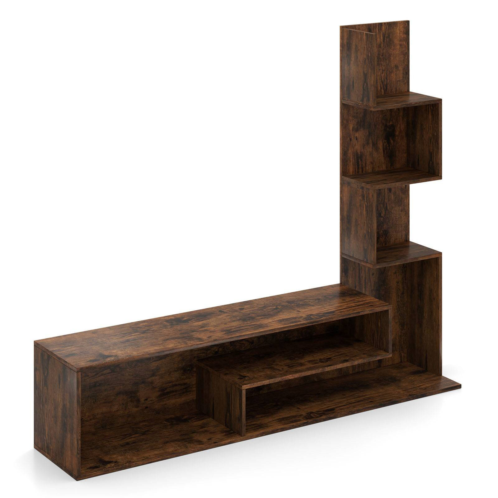 Costway L-shaped TV Stand Storage Cabinet Entertainment Unit Brown