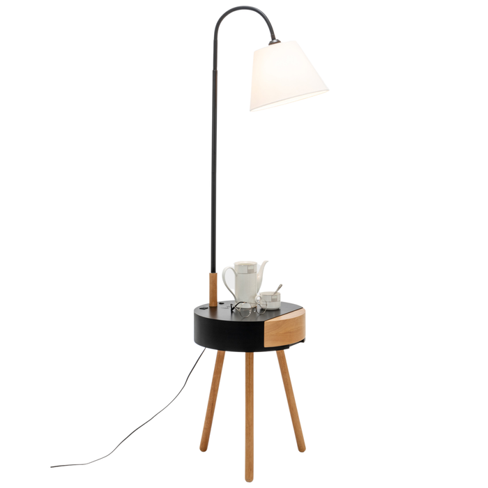 Florence Tripod Lamp Shelf Storage Drawer Bed Side Table Light W/ Usb Charger