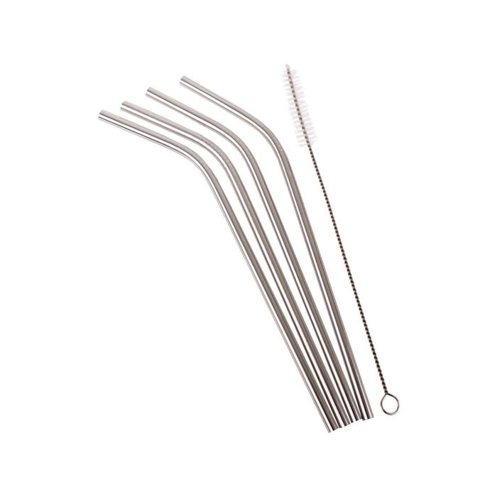 Appetito Set 4 Bent Stainless Steel Straws + Cleaning Brush