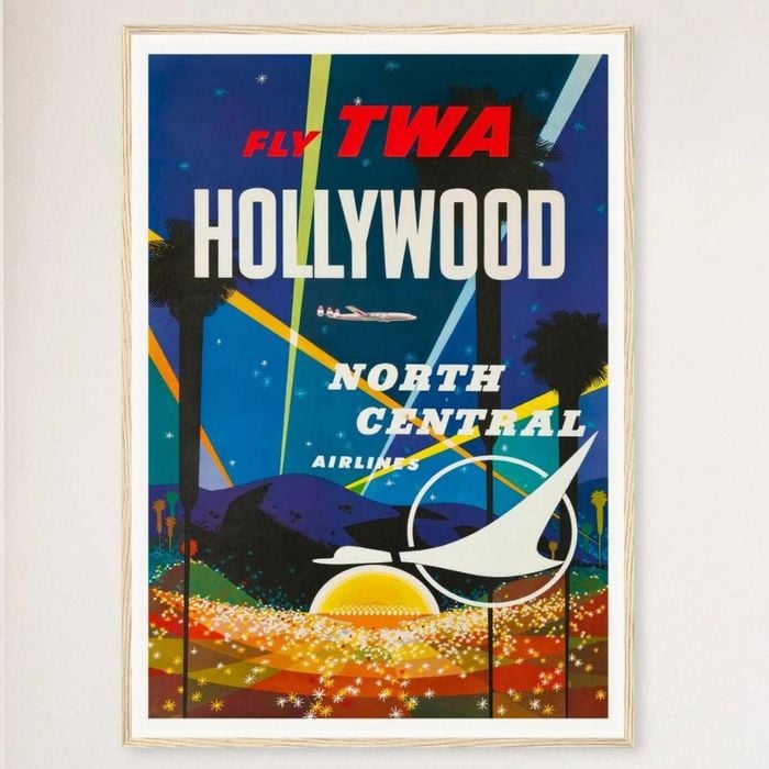 Galrie Hollywood Vintage Travel Poster Retro Art Print of Iconic Hollywood Glamour Art, Wood Frame, A0 84 x 119cm (33 x 47inch)