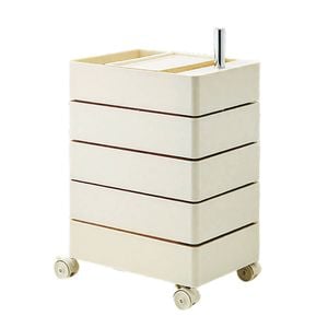 Foret 5 Tier Utility Rolling Storage Cart Cabinet Side-pull Drawers Wheels Cream