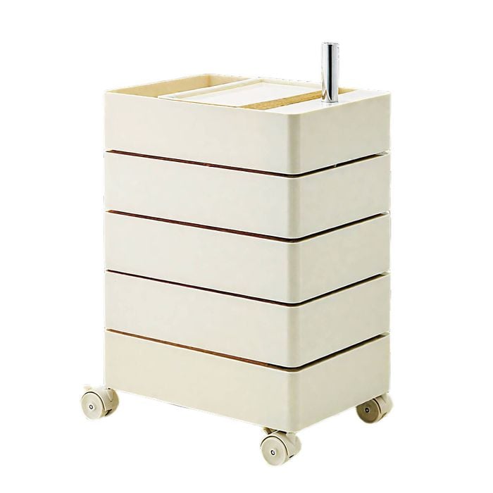 Foret 5 Tier Utility Rolling Storage Cart Cabinet Side-pull Drawers Wheels Cream