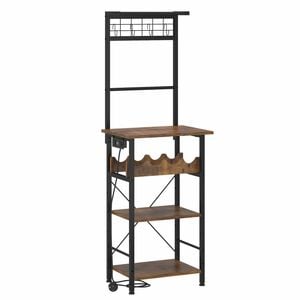 Ufurniture Kitchen Bakers Rack With Power Outlet 5 Tiers Microwave Stand With Wine Rack Coffee Bar Station Rustic Brown