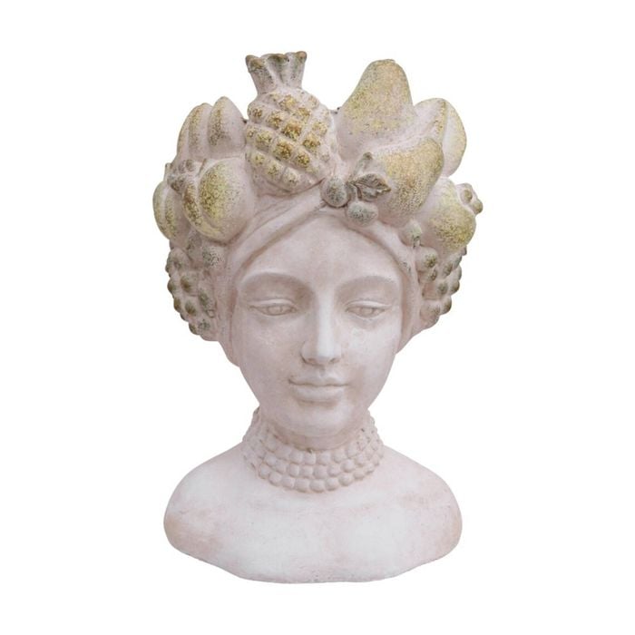 Lvd Lady Urn Fruit Cement Bust Statue Indoor/outdoor Decor 27.5x19x17cm